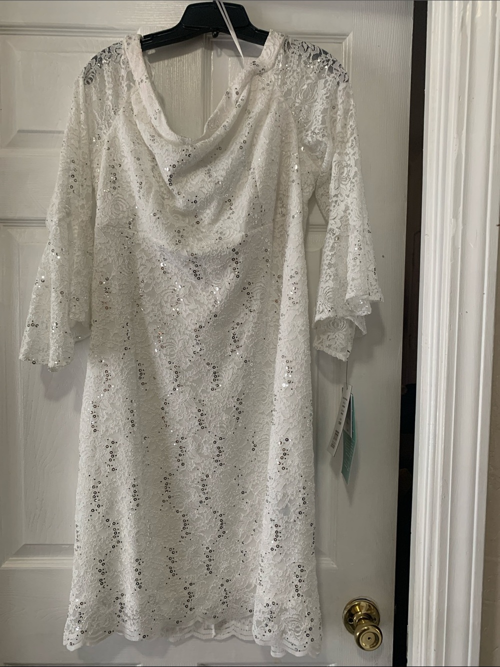 Scarlett White Lace Sequin Midi Dress with Cowl Neck